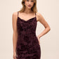 Black Cherry Burnout Floral Velour Sheath Dress - Front View - Le Chateau
