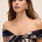 Dark Sapphire/Gold Off-Shoulder Metallic Crinkle Gown - Close-up Neckline Detail - Le Chateau
