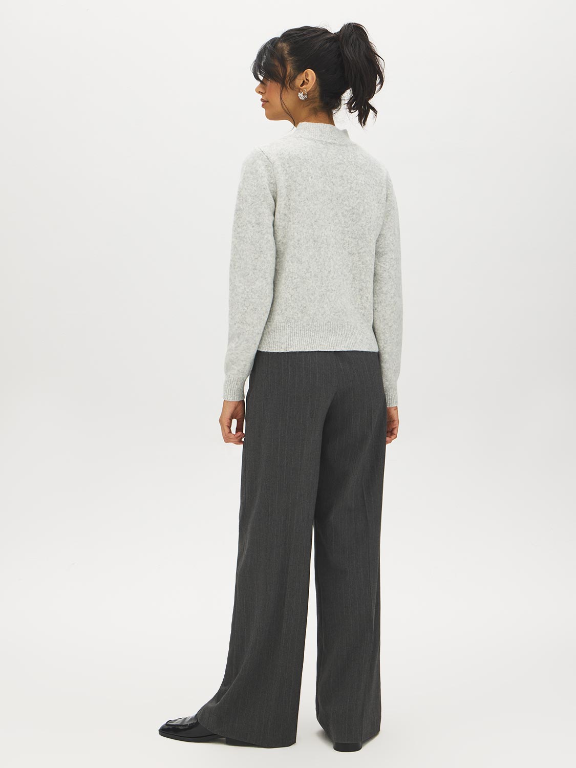 Grey Mix Mock Neck Sweater - Back View - Suzy Shier