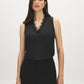 Black Lace Trim V-Neck Sleeveless Top - Woman Wearing Elegant Shell Top - Suzy Shier