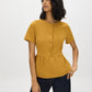 Wood Thrush Peplum Button-Front Knit Top - Woman Wearing Crew Neck Peplum Blouse - Suzy Shier