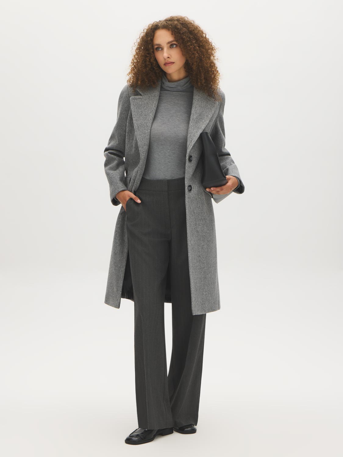 Mid Grey Melange Single-Breasted Faux Wool Coat - Side Profile View - Suzy Shier