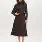 Coffee Bean Faux Suede Pleated Midi Skirt with Belt - Full View - Suzy Shier