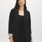 Grey Mix Notch Collar Knit Blazer with Stripe Cuff - Woman Wearing Tailored Blazer with Flap Pockets - Suzy Shier