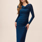 Sapphire/Black Lurex Sparkle Knit Cowl Neck Dress - Front View - Le Chateau