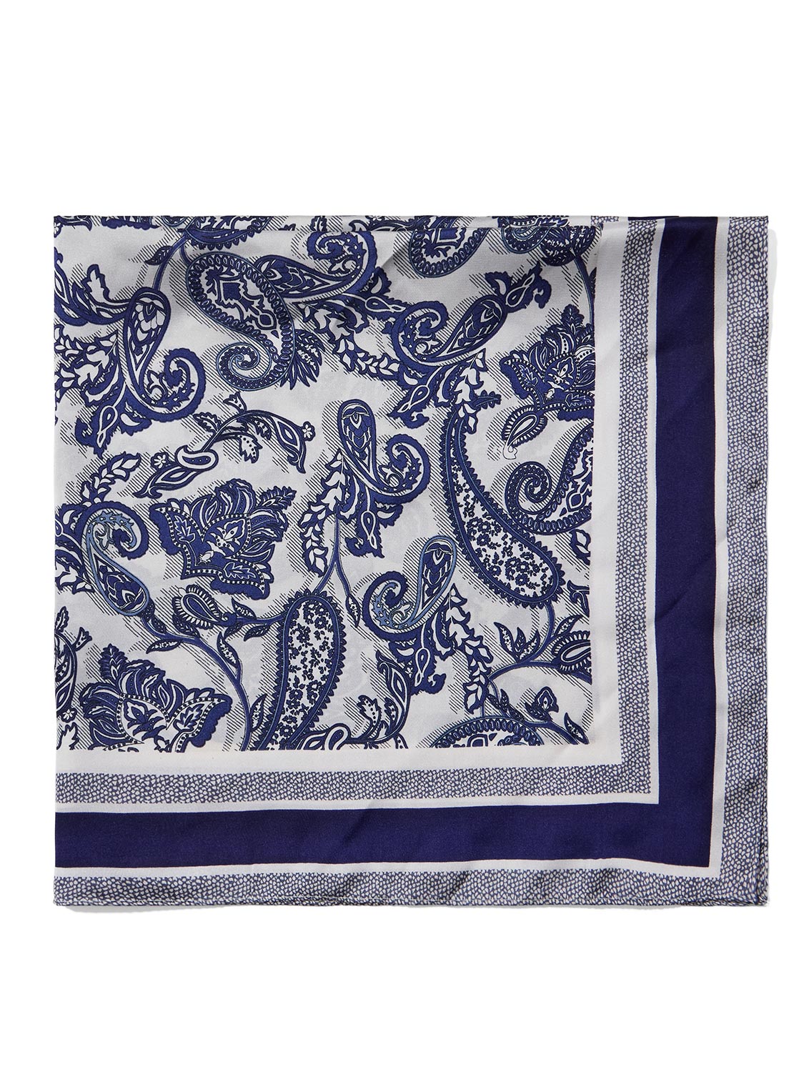 Navy Paisley Silk-Like Scarf - Flat Lay View - Suzy Shier