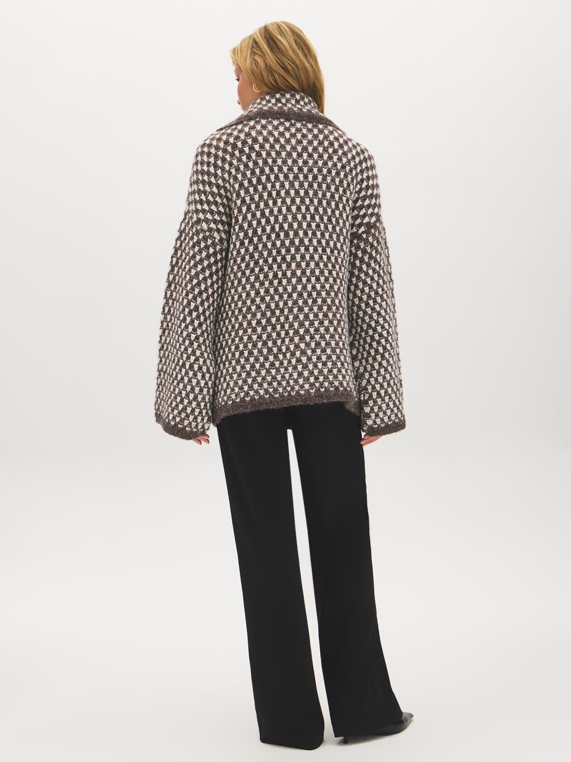 Coffee/Beige Melange Chunky Jacquard Cardigan - Back View - Suzy Shier