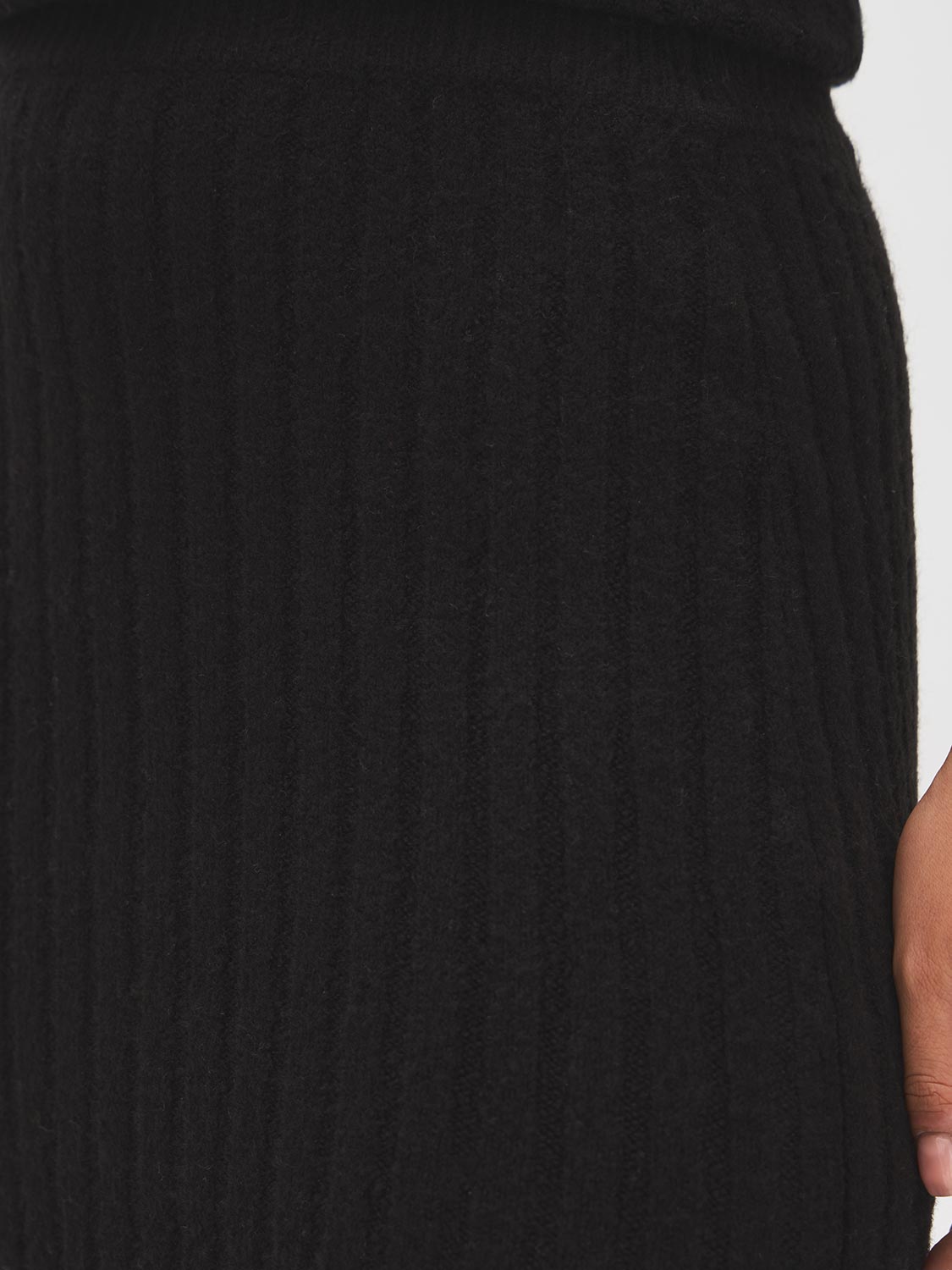 Bruised Burgundy Melange Ribbed Knit Sweater Skirt with Side Slit - Close-up Fabric Detail - Suzy Shier