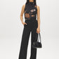 Jet Black Floral Print Mesh Funnel Neck Top - Front View - Suzy Shier