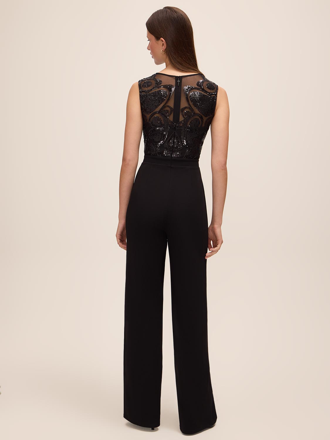 Black Sequin Mesh Illusion Jumpsuit - Back View - Le Chateau