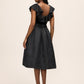 Black Floral Jacquard Midi Skirt with Box Pleats - Back View - Le Chateau