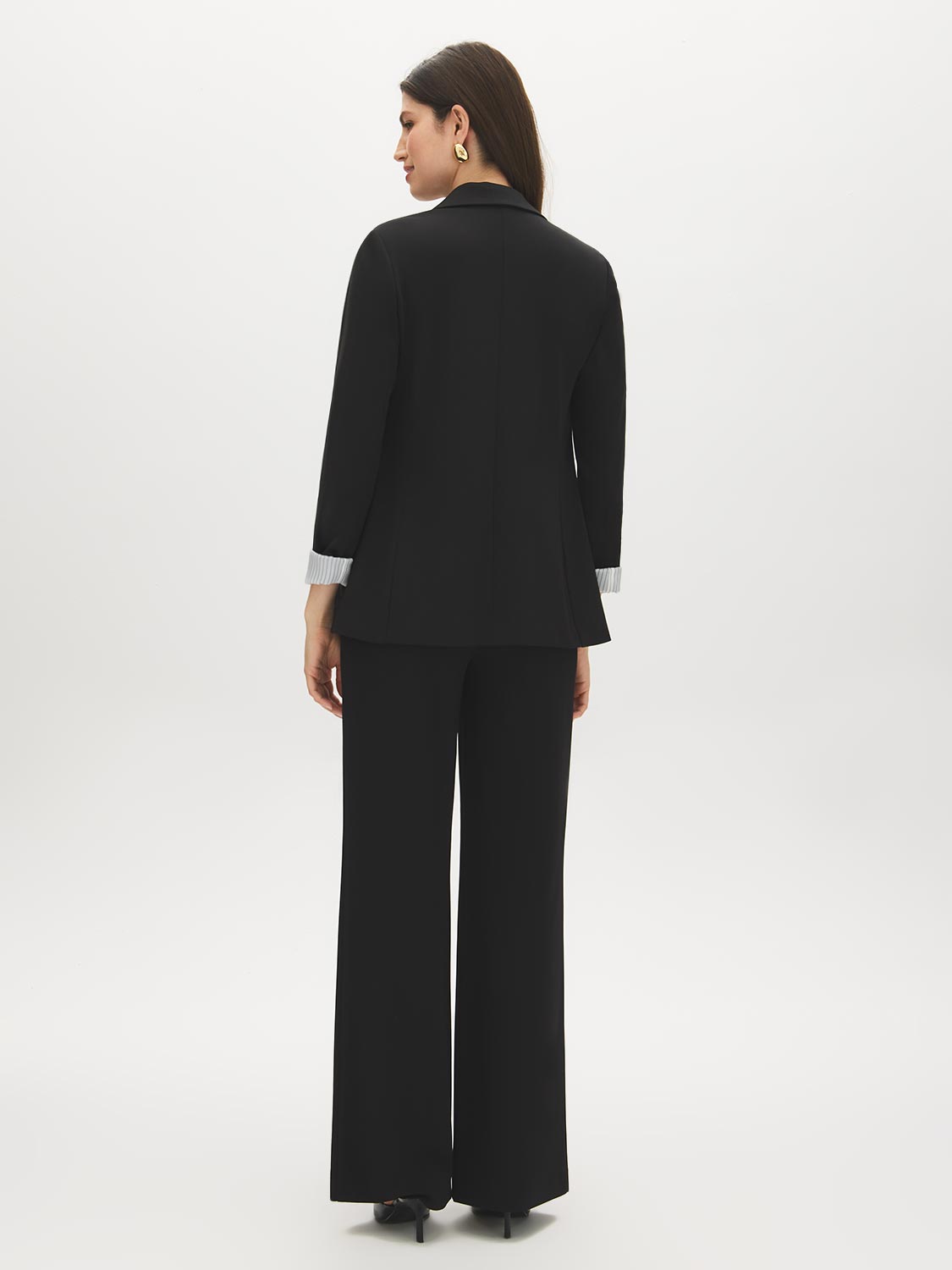 Grey Mix Notch Collar Knit Blazer with Stripe Cuff - Back View - Suzy Shier