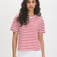 Jester Red Stripe Cotton Crew Neck Tee - Woman Wearing Loose-Fit Striped Top - Suzy Shier