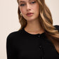 Black Feather Cuff Cardigan - Close-up Button Detail - Le Chateau