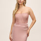 Pink Dust Strapless Glitter Lace Bustier Dress - Front View - Le Chateau