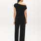 Jet Black Asymmetrical Velvet Top with Rhinestones - Back View - Suzy Shier