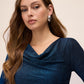 Sapphire/Black Lurex Sparkle Knit Cowl Neck Dress - Close-up Fabric Detail - Le Chateau