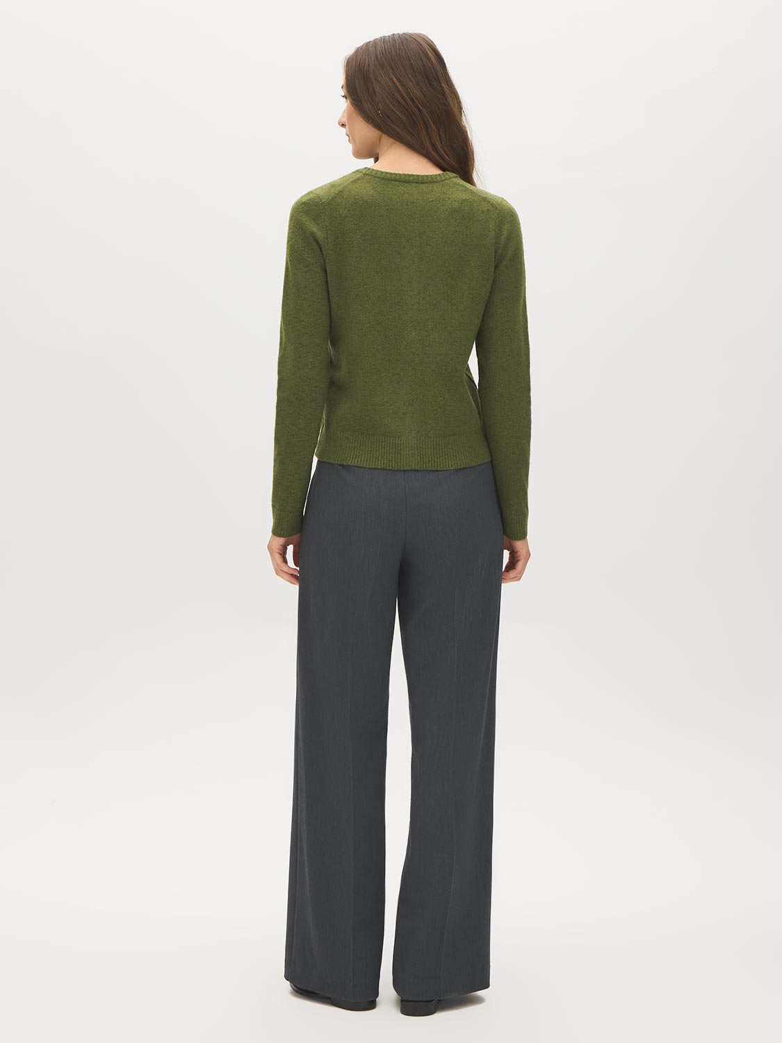 Chive Crew Neck Button-Front Cardigan - Back View - Suzy Shier