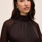 Chestnut Mixed Media Woven Top - Close-up Fabric Detail - Le Chateau