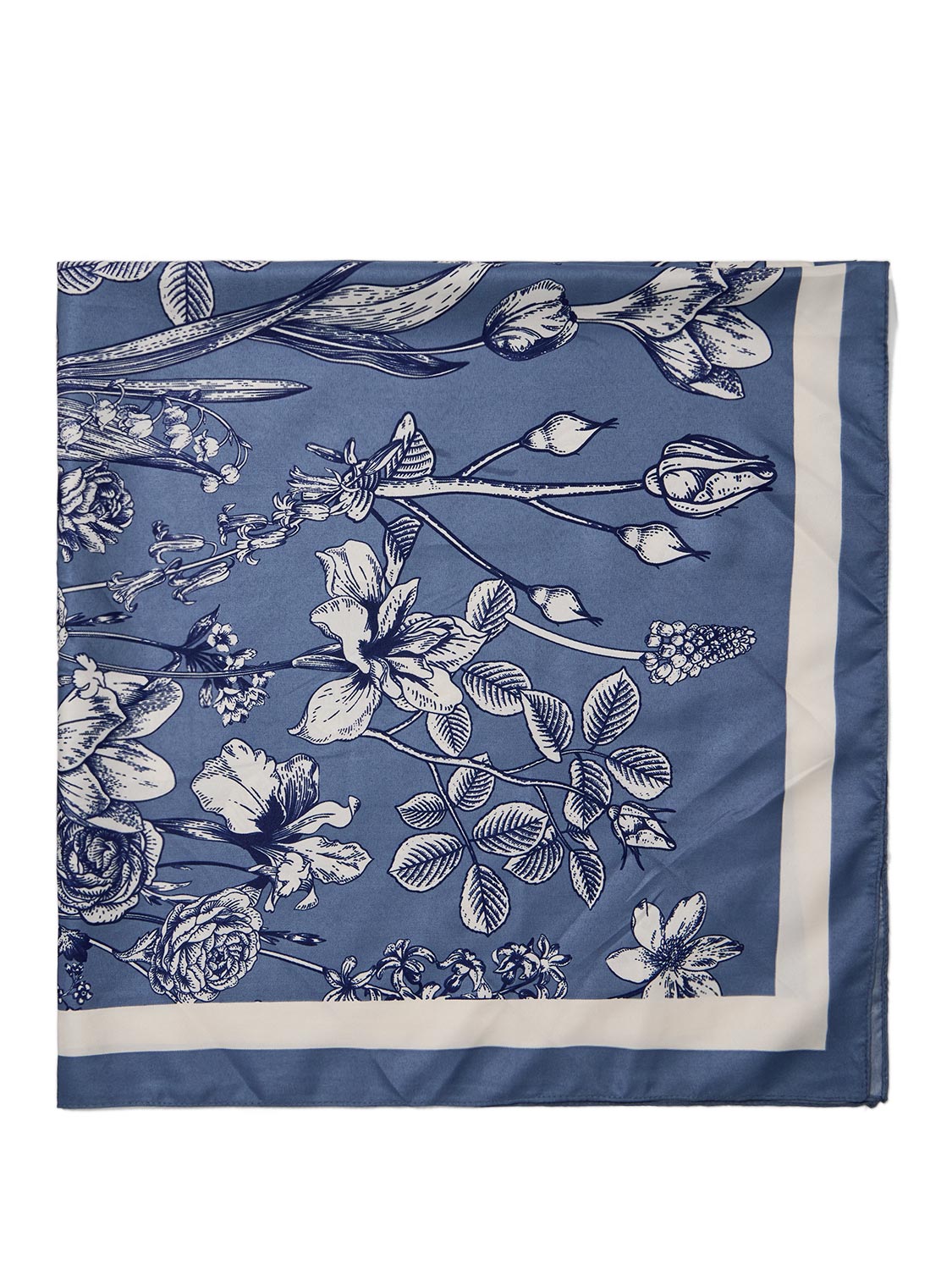 Brown and Light Blue Silk-Like Paisley Scarf - Front View - Suzy Shier
