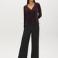 Black Velvet Top with Crochet V-Neck - Front View - Suzy Shier