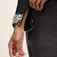 Black Textured Jacquard Boat Neck Sheath Dress - Close-up Fabric Detail - Le Chateau