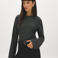 Charcoal and White Striped Jacquard Fitted Top - Side Profile View - Suzy Shier