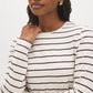 Beige Melange/Burgundy Striped Crew Neck Long Sleeve Top - Close-up Fabric Detail - Suzy Shier