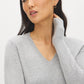 Lunar Melange V-Neck Knit Sweater with Ribbed Cuffs - Close-up Neckline Detail - Suzy Shier