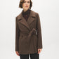 Dark Brown Melange Short Belted Faux Wool Coat - Front View - Suzy Shier