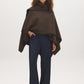 Grey Melange Woven Cape with Contrast Scarf - Back View - Suzy Shier