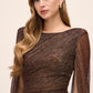 Bronze Metallic Crinkle Knit Gown with Cape - Close-up Fabric Detail - Le Chateau