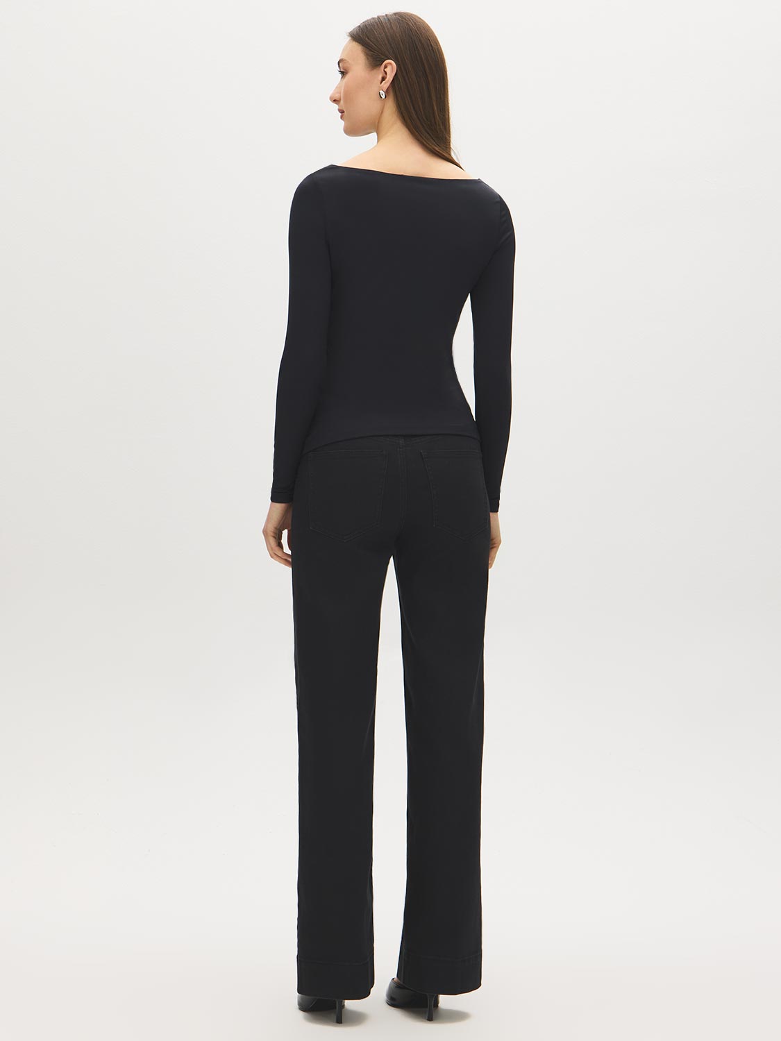 Jet Black Double Layer Boat Neck Top - Back View - Suzy Shier