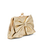 Gold Metallic Clutch Bag with Bow Detail - Side Profile View - Le Chateau