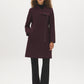 DK Burgundy Asymmetrical Zip Faux Wool Coat - Woman Wearing Mid-Length Tailored Coat - Suzy Shier