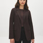 Dk Brown Open-Front Blazer with Stripe Cuff Detail - Woman Wearing Tailored Knit Blazer - Suzy Shier