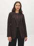 Dk Brown Open-Front Blazer with Stripe Cuff Detail - Woman Wearing Tailored Knit Blazer - Suzy Shier
