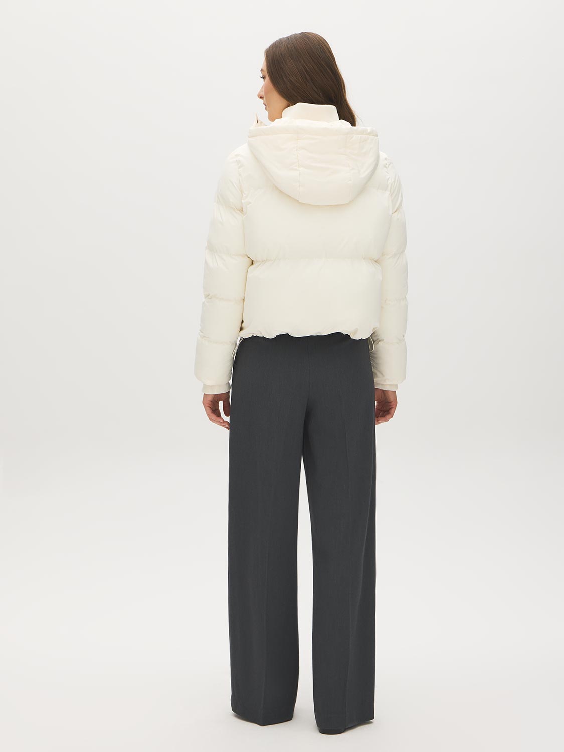Cream Short Puffer Jacket with Hood - Back View - Suzy Shier