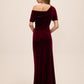 Burgundy Velour Gown with Asymmetrical Neckline - Back View - Le Chateau