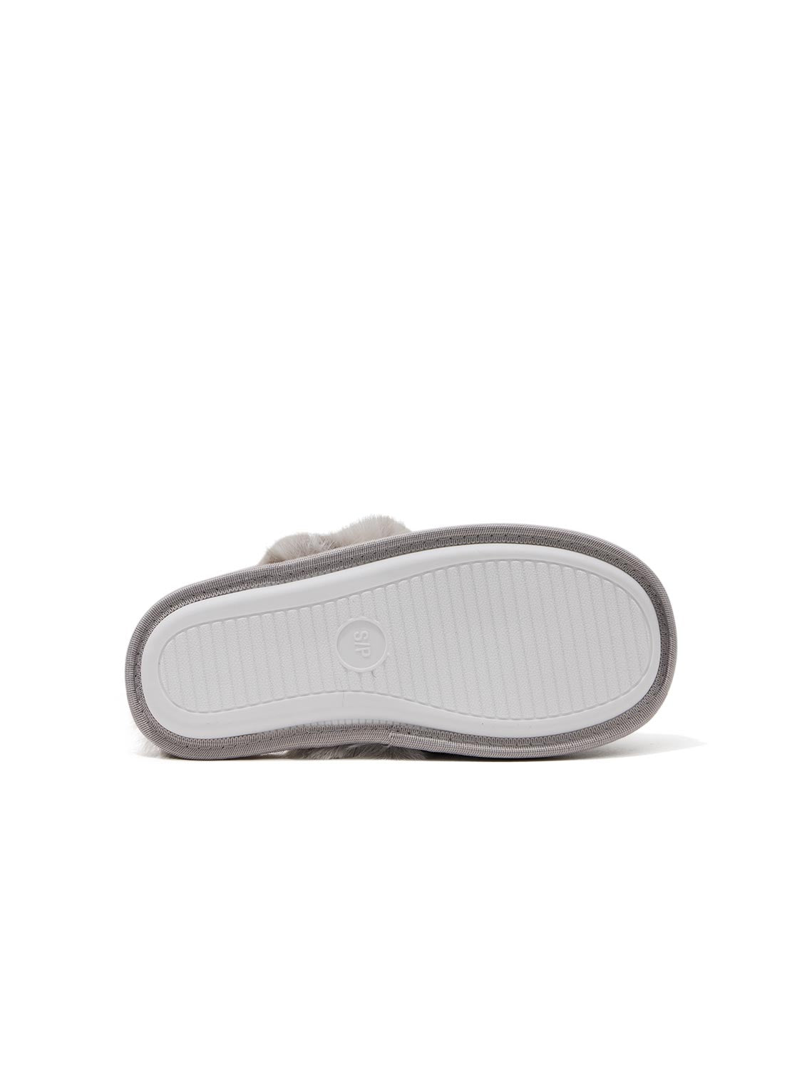 Natural Melange Faux Wool Slipper with Faux Fur Insole - Sole View - Suzy Shier