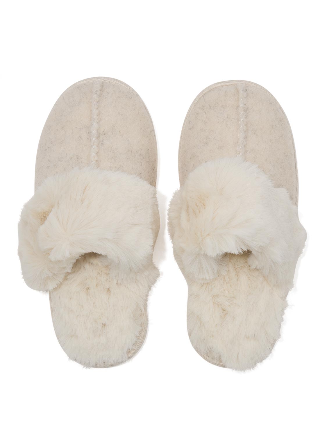 Natural Melange Faux Wool Slipper with Faux Fur Insole - Top View - Suzy Shier