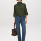 Deep Depths/Chive Textured Funnel Neck Boxy Tee - Front View - Suzy Shier