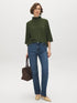 Deep Depths/Chive Textured Funnel Neck Boxy Tee - Front View - Suzy Shier