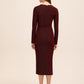 Red/Black Lurex Knit Crossover Neck Midi Dress - Back View - Le Chateau