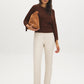 Chocolate Fondant Ribbed Shaker Stitch Sweater - Front View - Suzy Shier