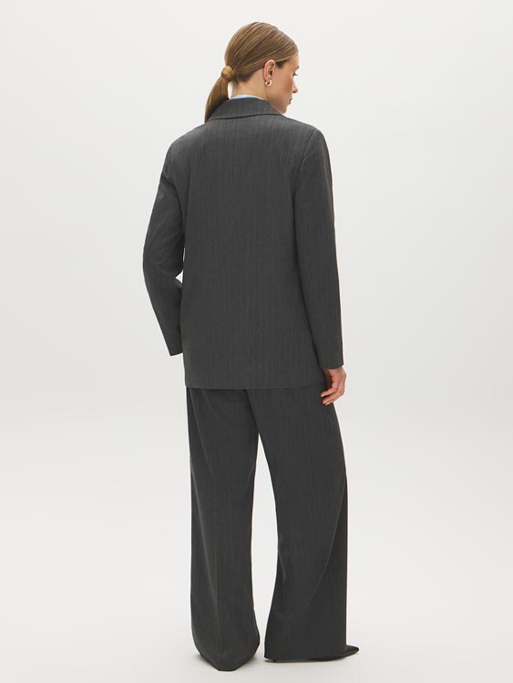 Charcoal/White Pinstripe Two-Button Blazer - Back View - Suzy Shier