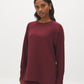 Wine Cloud Fleece Tunic with Raglan Sleeves - Woman Wearing Long Sleeve Crew Neck Top - Suzy Shier