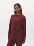 Wine Cloud Fleece Tunic with Raglan Sleeves - Woman Wearing Long Sleeve Crew Neck Top - Suzy Shier