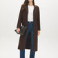 Brown Single-Breasted Wool Blend Long Coat - Full Front View - Suzy Shier