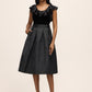 Black Satin Ruffle Low Back Velour Top - Front View - Le Chateau